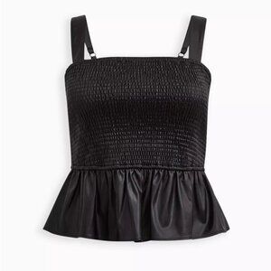 NEW Torrid Peplum Faux Leather Smocked Top Women's 12 size 0 black tank bustier